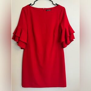 Ralph Lauren Red Ruffled Sheath Dress